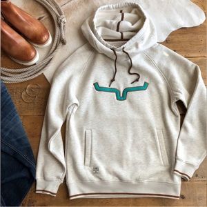 Kimes Ranch Men’s The Warwick Hoodie | Size Medium | Beige and Teal